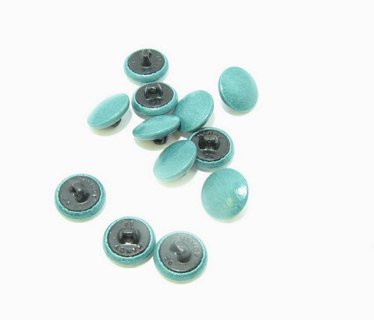 24 Line Cowhide Covered Hopper Back Buttons in Kausur Aqua Turquoise Aquamarine 12pc. Blue Green