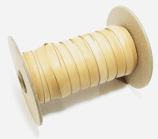Genuine Lamb Leather 3/8" Flat Lace Binding in Honey (5 yds) 0375NLA trim tape; edge binding; leather tape; beige; tan; light brown