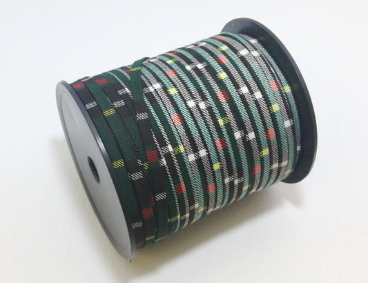 1/4" Green Tartan Fabric Double-Folded Stripping (10 yds) 0250BTTAR strips; jewelry cord; trimming; VEGAN strips; decorative trim; sewing