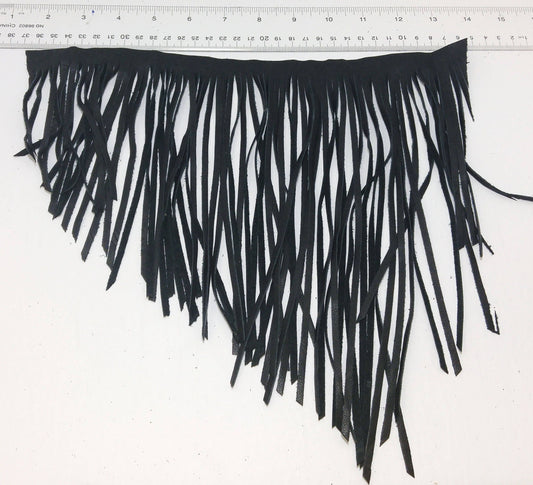 Asymmetrical Cowhide Fringe Trim in Black 1500 Nappa Garment Leather  12" long