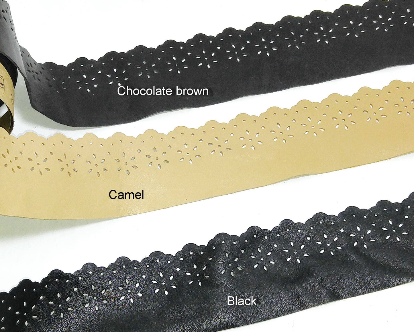 Lamb Leather Floral Trim Tape with Perforated and Scalloped Edge in Various Colors 1-7/8" wide (1 foot long) 3745XLA