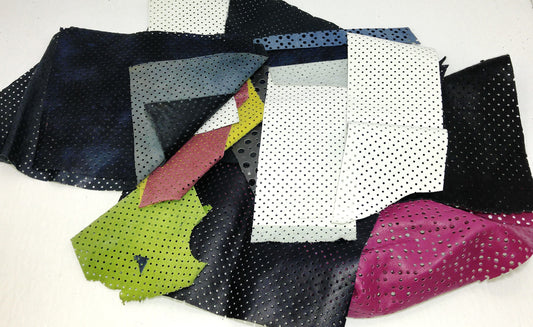 Mixed Lot of Perforated Leather Scraps - leather scrap, leather scraps, scrapbooking; crafts; OOAK; DIY