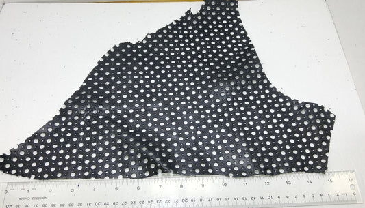 Shiny Black Cowhide Perforated Leather Piece 4P1- leather scraps; eco friendly; scrapbooking; crafting 17012018-4P1-6