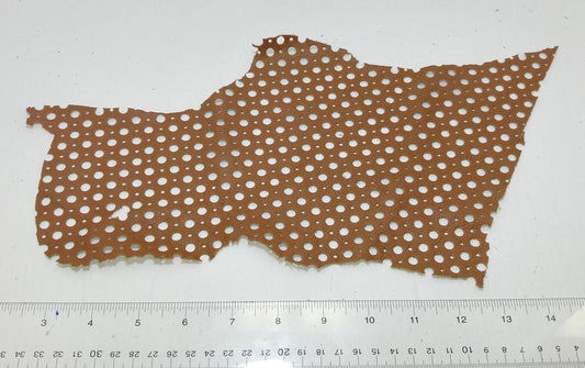 Tan Auto Cowhide Perforated Leather Piece 4P1- leather scraps; eco friendly; scrapbooking; crafting 17012018-4P1-13