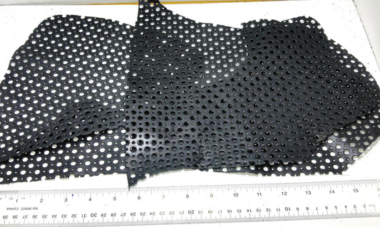 Shiny Black Cowhide Perforated Leather Pieces 4P1- leather scraps; eco friendly; scrapbooking; crafting 17012018-4P1-22