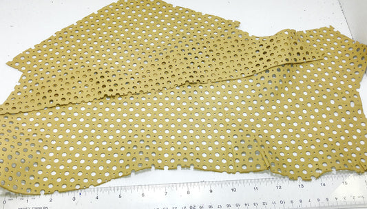 Tan Cowhide Perforated Leather Pieces 4P1- leather scraps; eco friendly; scrapbooking; crafting 17012018-4P1-31