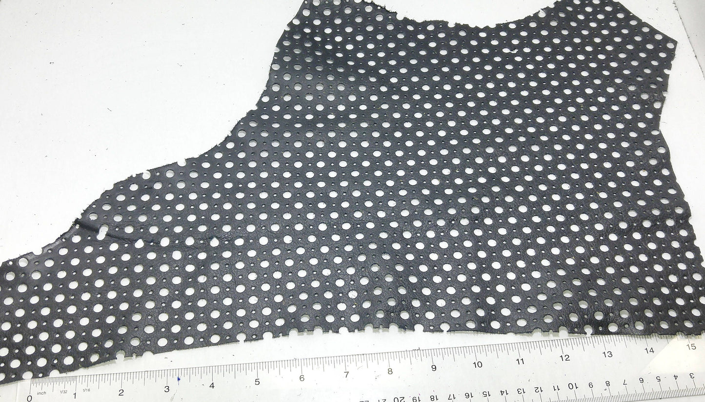 Dark Gray Cowhide Perforated Leather Piece 4P1- leather scraps; eco friendly; scrapbooking; crafting 17012018-4P1-32