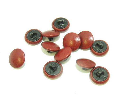 24 Line Cowhide Covered Hopper Back Buttons in Country Red 12pc.