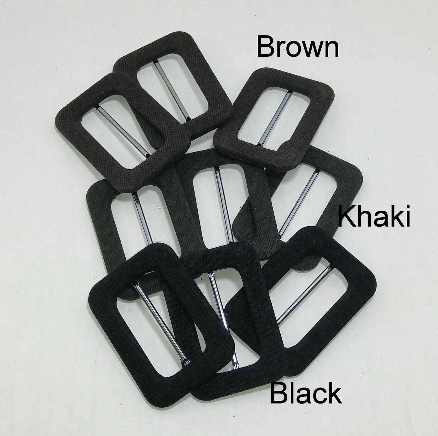 Fabric Covered Buckles in Black, Brown, and Green - 1", 2", 2.5" Square, Rectangle, LOOK