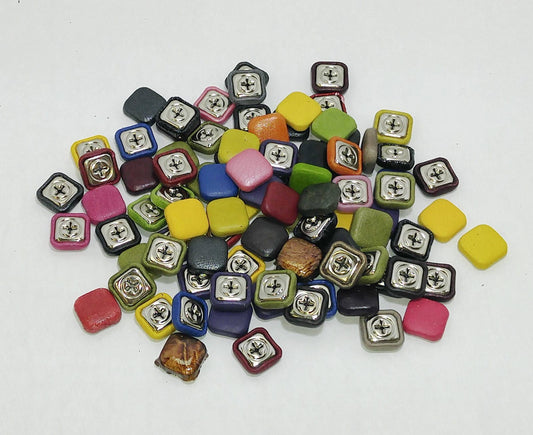 20 Cowhide Leather Covered  Buttons 30 Line, RANDOM Color Assortment Pivot Back; crafters; scrapbooking; arts and crafts; square buttons