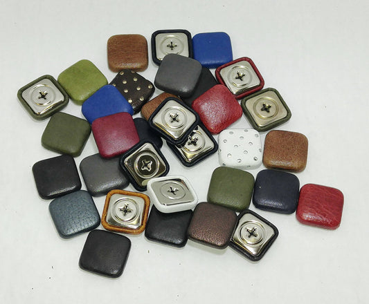 11 Cowhide Leather Covered  Buttons 36 Line, RANDOM Color Assortment Pivot Back; crafters; scrapbooking; arts and crafts; square buttons