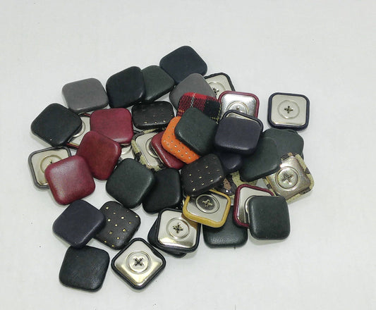 10 Cowhide Leather Covered  Buttons 45 Line, RANDOM Color Assortment Pivot Back; crafters; scrapbooking; arts and crafts; square buttons