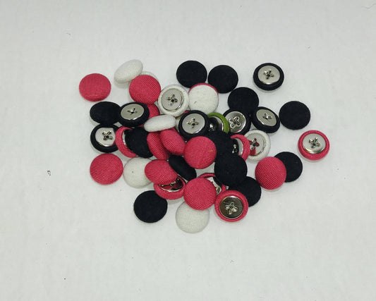 22 Stretch Fabric Covered  Buttons 20 Line, Pink, Black, White Pivot Back; crafters; scrapbooking; arts and crafts; HALF BALL 20HPPN000T