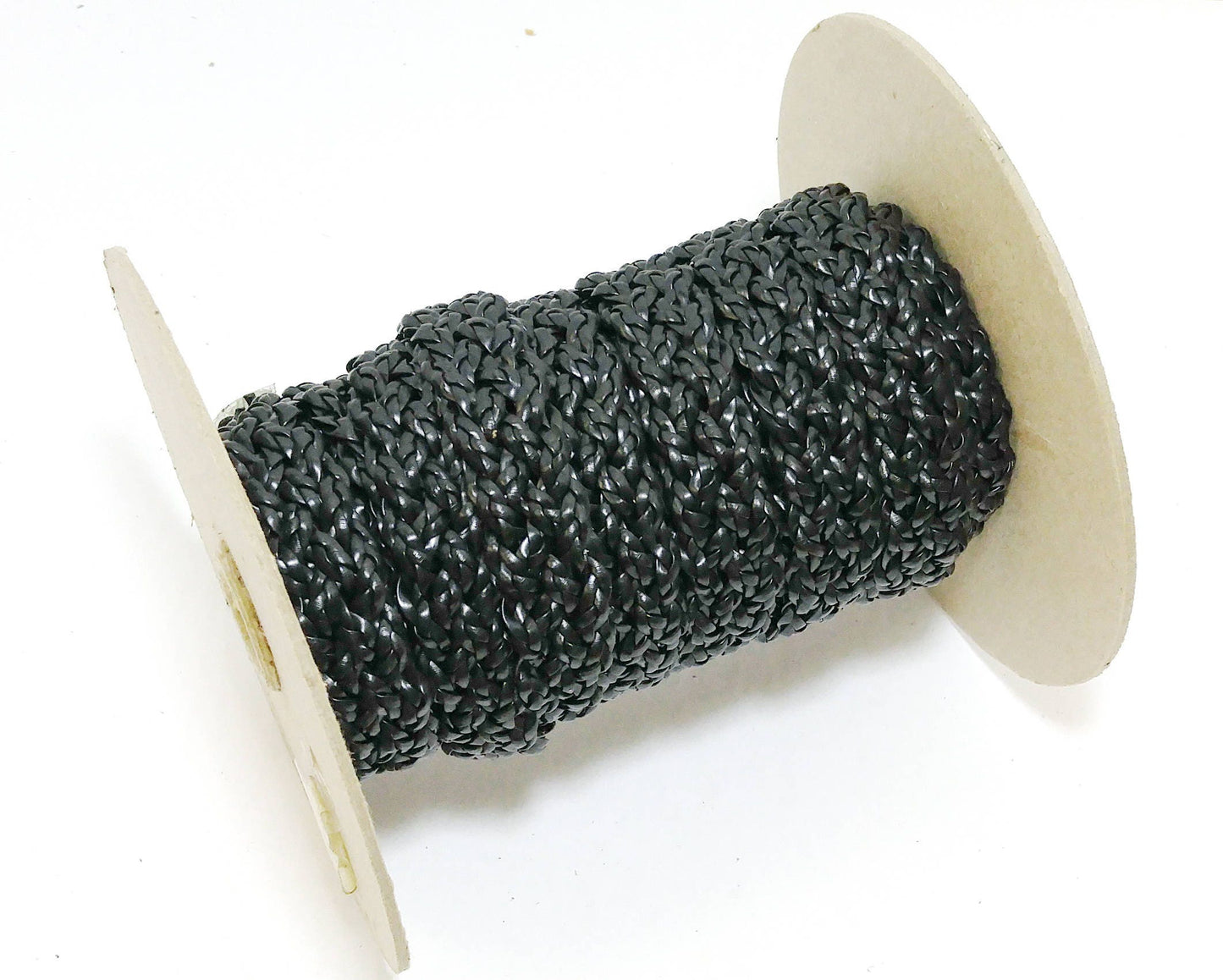 8 Yards of Black Plastic Gimp 3 Strand Braid Braided again into 5 Strand Braid - Arts and Crafts; Jewelry Making; Decorative