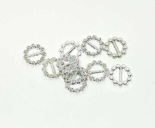 10 Silver Rhinestone Look Decorative Buckles 760109 Diamond looking wedding dresses bridesmaids - Vacuum plated plastic