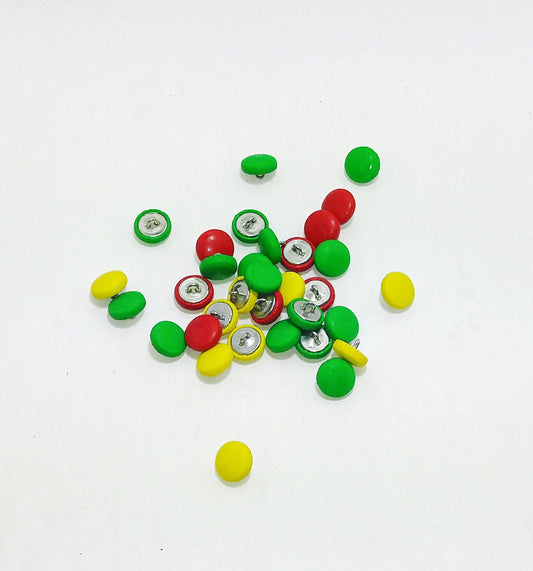 33 x 16L Polyurethane Covered Buttons with Loop Back in Yellow, Red, Green - arts and crafts; scrapbooking; DIY
