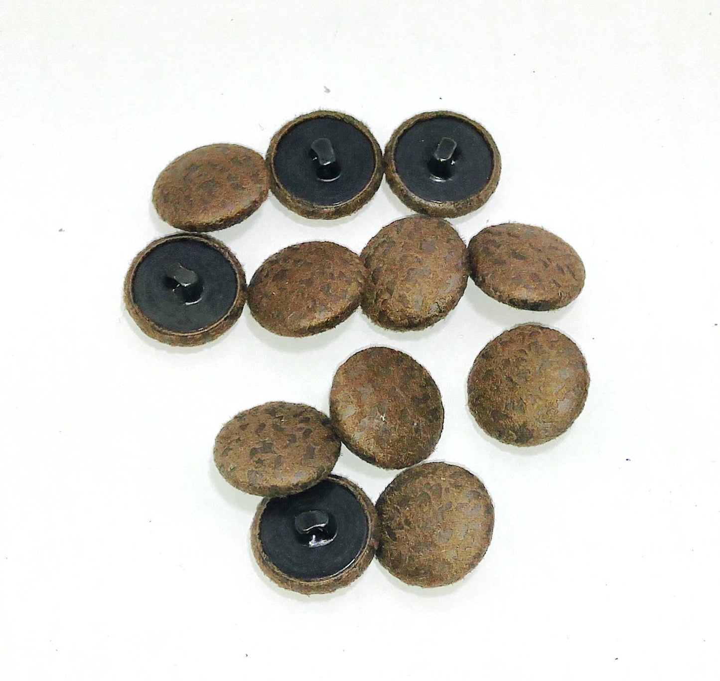 40 Line, Fabric Covered, Hopper Back Buttons in Brown Faux Suede (12 PC.)