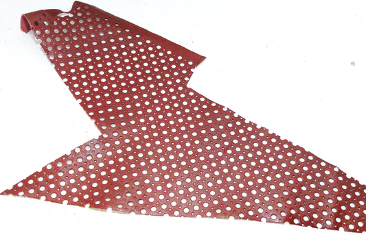 Piece of Shiny Red Cowhide Perforated Leather 4P1- leather scraps; eco friendly; scrapbooking; crafting