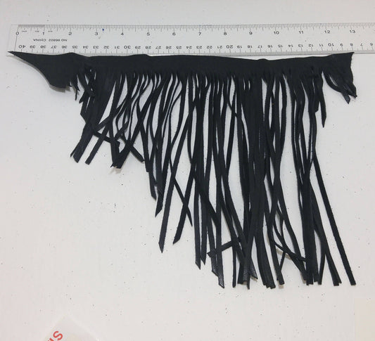 Asymmetrical Cowhide Fringe Trim in Black 1500 Nappa Garment Leather  12.75" long