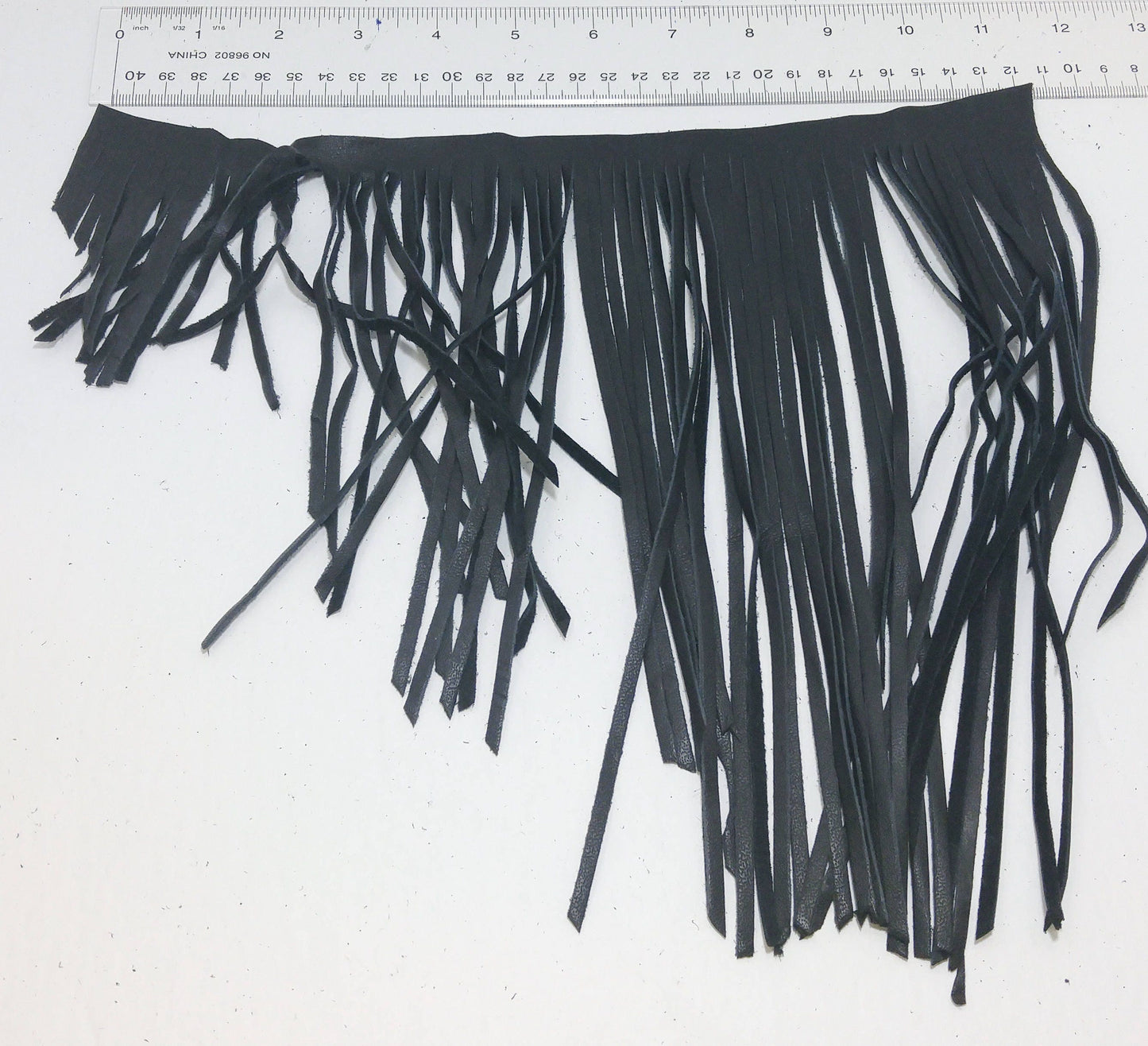 Asymmetrical Cowhide Fringe Trim in Black 1500 Nappa Garment Leather  11.5" long