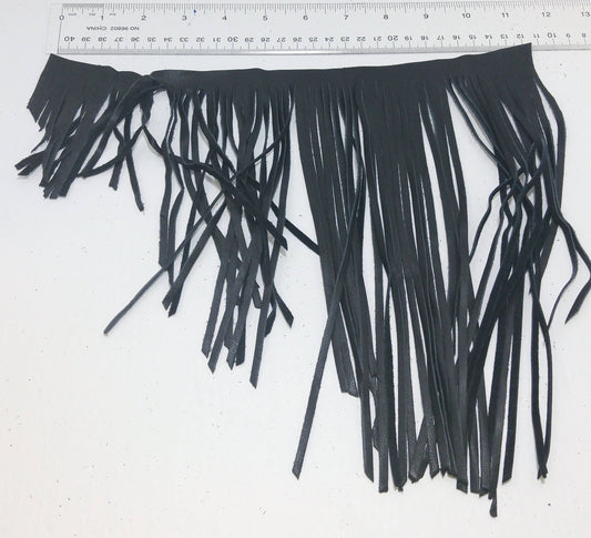 Asymmetrical Cowhide Fringe Trim in Black 1500 Nappa Garment Leather  11.5" long