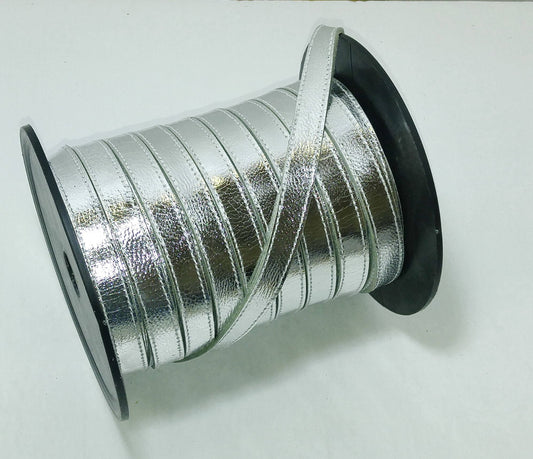 1/2" Back to Back Stitched, Firm Kid Leather Stripping in Silver Metallic (3 YDS) 3028XKA leather straps, leather strips, leather jewelry