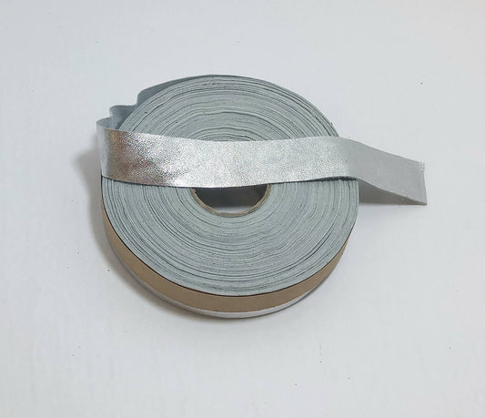 1" Flat, Lamb Leather Binding in Silver Metallic Lambskin (3 YDS) 1000NLA - trim, edge binding, leather tape