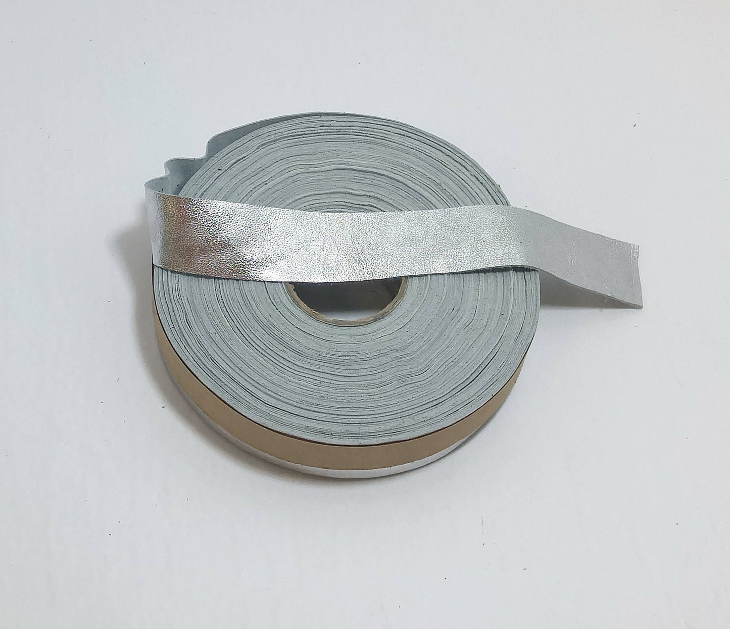 1-1/4" Flat, Lamb Leather Binding in Silver Metallic Lambskin (3 YDS) 1250NLD - trim, edge binding, leather tape