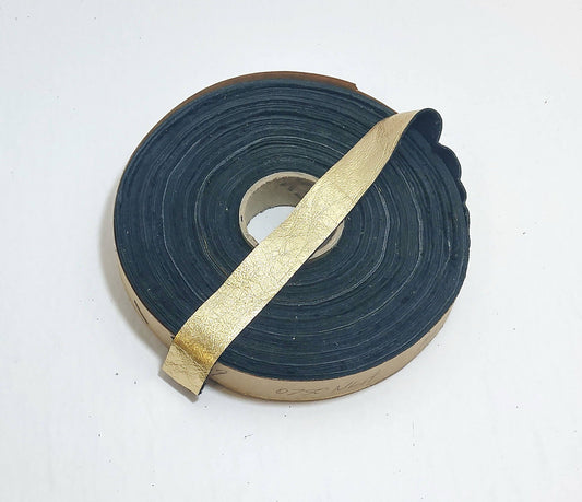 1" Flat, Lamb Leather Binding in Gold Metallic Lambskin (3 YDS) 1000NLA - trim, edge binding, leather tape
