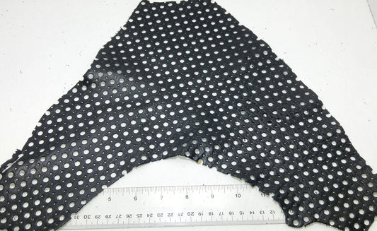 Black Fuji Cowhide Perforated Leather Piece 4P1- leather scraps; eco friendly; scrapbooking; crafting 17012018-4P1-4
