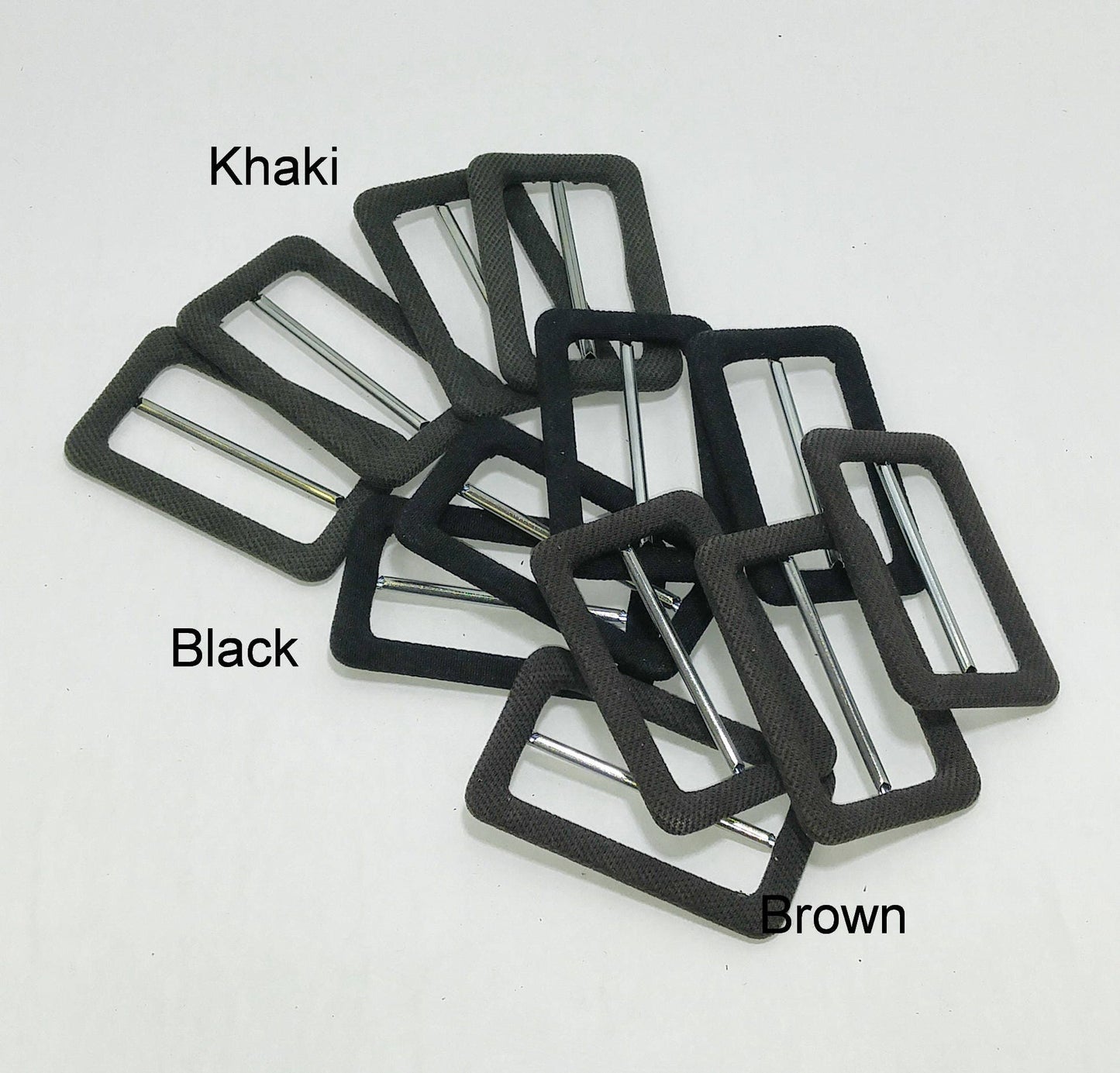 Fabric Covered Buckles in Black, Brown, and Green - 1", 2", 2.5" Square, Rectangle, LOOK