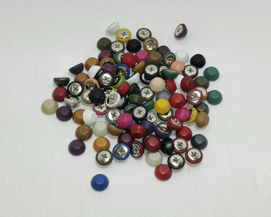 21 Cowhide Leather Covered  Buttons 20 Line, RANDOM Color Assortment Pivot Back; crafters; scrapbooking; arts and crafts; fez buttons