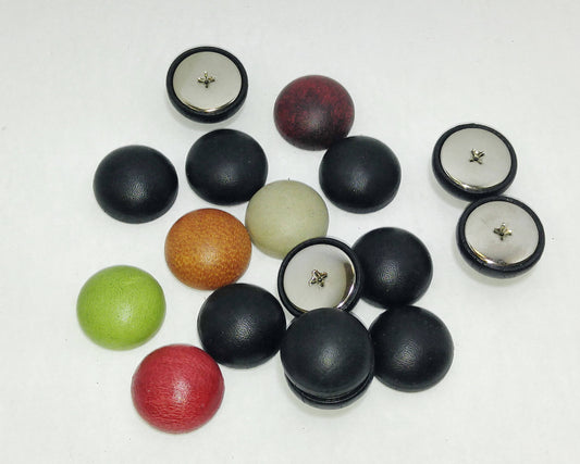 15 Cowhide Leather Covered  Buttons 36 Line, RANDOM Color Assortment Pivot Back; crafters; scrapbooking; arts and crafts; FULL BALL