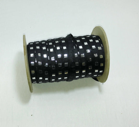 3/8" Black Satin with Silver Foil (6 yards) OOAK; Unique Item; decorative trim; sewing; crafting; arts and crafts; decoration; fashion trim