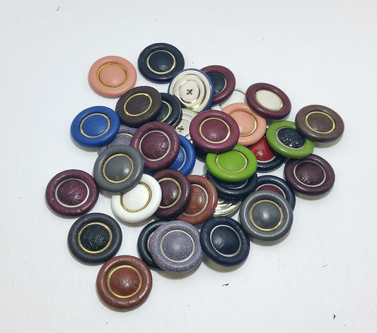 35 Cowhide Leather Covered  Buttons 60 Line CB-60 with rings , RANDOM Color Assortment Pivot Back; crafters; scrapbooking; arts and crafts;