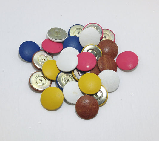 27 Cowhide Leather Covered  Buttons 60 Line UPL loop , Random Color Assortment; crafters; scrapbooking; arts and crafts; HALF BALL