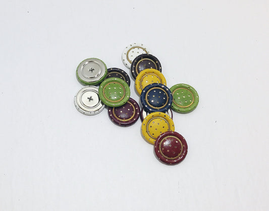 13 Cowhide Leather Covered Combination Buttons HB 45 Line Perf, Random Color Assortment Pivot Back; crafters; scrapbooking; arts and crafts
