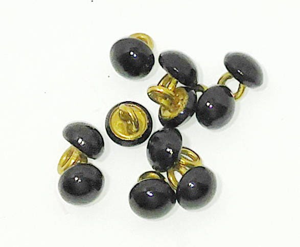 Pack of 10 Size 14L Loop Back Buttons in Black Patent(5/16" or 8mm) - scrapbooking; crafting; leatherworking; garments; 14/901