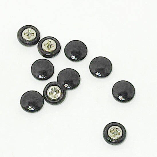 Pack of 10 Size 16L Pivot Back Buttons in Black Patent (3/8" or 9.5mm) - scrapbooking; crafting; leatherworking; garments;