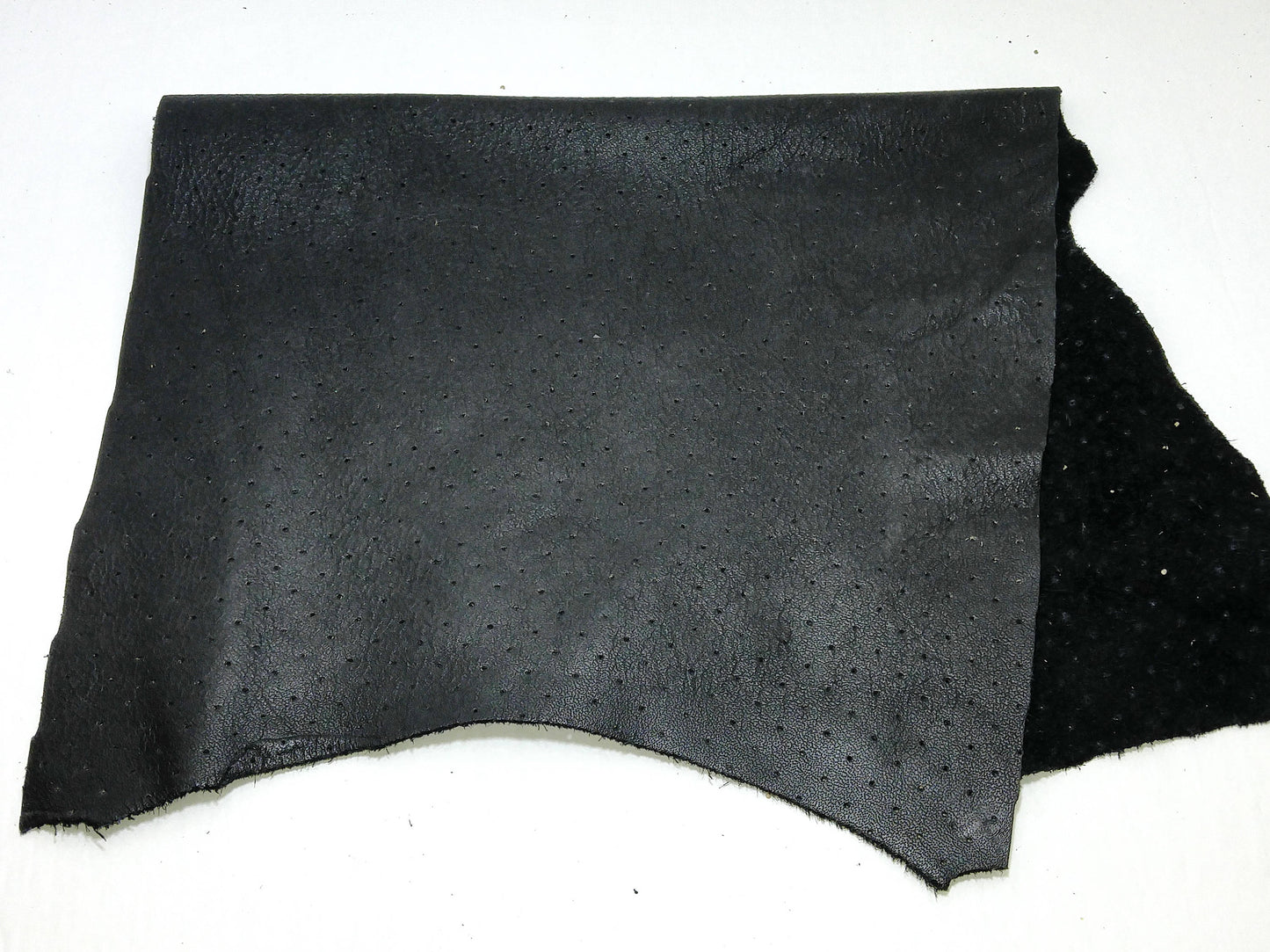 Black Cowhide Perforated Leather Piece 3P7- leather scraps; eco friendly; scrapbooking; crafting 02082018-3P7