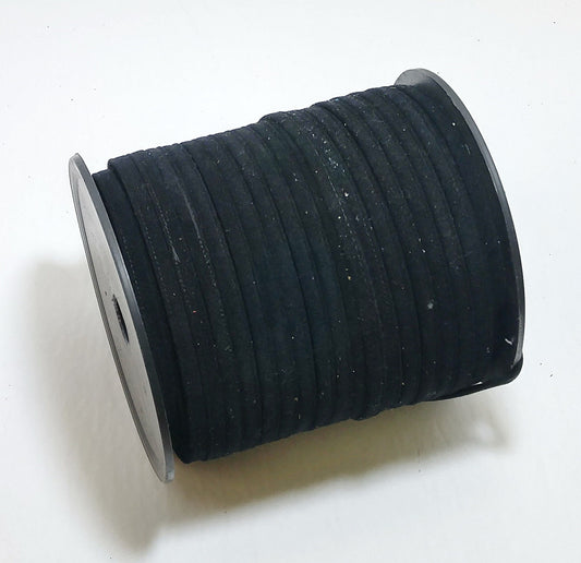 1/4" Stitched & Reinforced Black Faux Suede Cord (5 yds) 2643XUPU Polyurethane on knit back