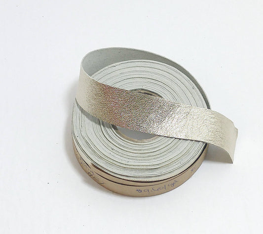 1" Flat, Lamb Leather Binding in Gold Platine Metallic Lambskin (1 YD) 1000NLP - trim, edge binding, leather tape