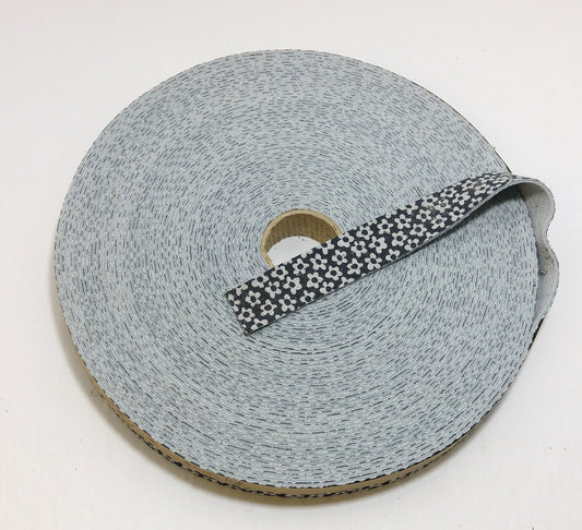 1" Flat Genuine Cowhide Split Suede Strap in Grey/Gray and Black with Flower Print (5 yards) 1000NC7
