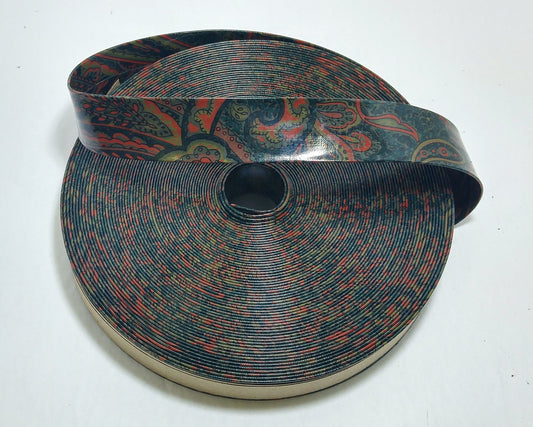 3/4"  Double Folded, Vegan Leather Strap in Shiny Green Paisley (5 YDS) 0750BUPU - straps; faux leather; handbag; sewing; crafting