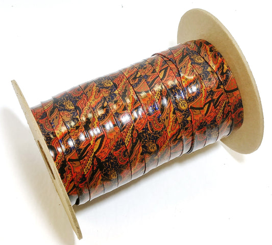 1/2" Polyurethane Leatherette Stripping in Red & Black Paisley (10 yds) 0500BUPU faux leather strips; jewelry cord; trimming vegan trim