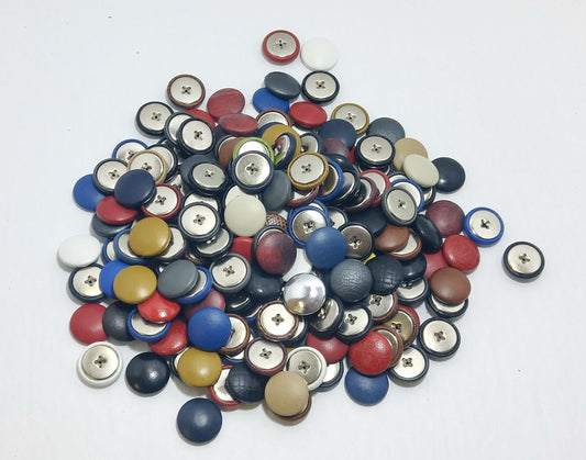 10 Cowhide Leather Covered  Buttons 30 Line, RANDOM Color Assortment Pivot Back; crafters; scrapbooking; arts and crafts; fez buttons