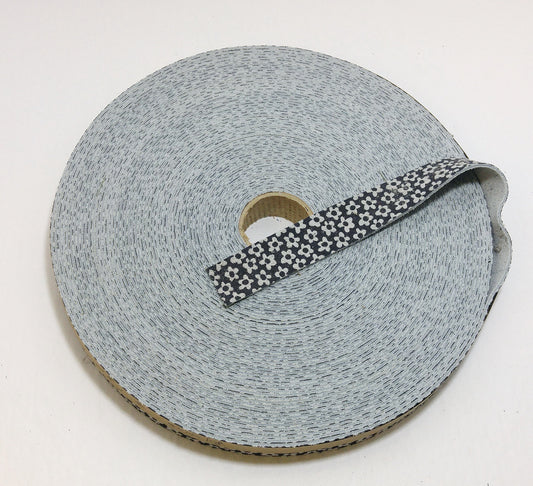 3/4" Flat Genuine Cowhide Split Suede Strap in Grey/Gray and Black with Flower Print (5 yards) 0750NC7