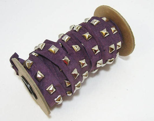Genuine Pig Suede Trim Tape 2.22 YDS of 1" wide with Square Pyramid Nailhead Accent; edge binding;Purple 3725XP4