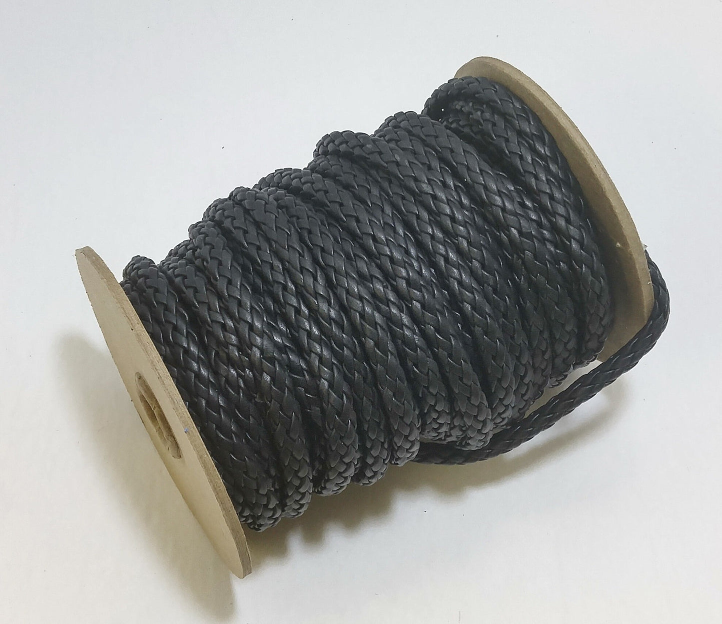 8 Strand Round Braid in Black Icelandic Cowhide Leather 3/32" Double Folded and Reinforced (1 YD) good for crafting; straps; handles
