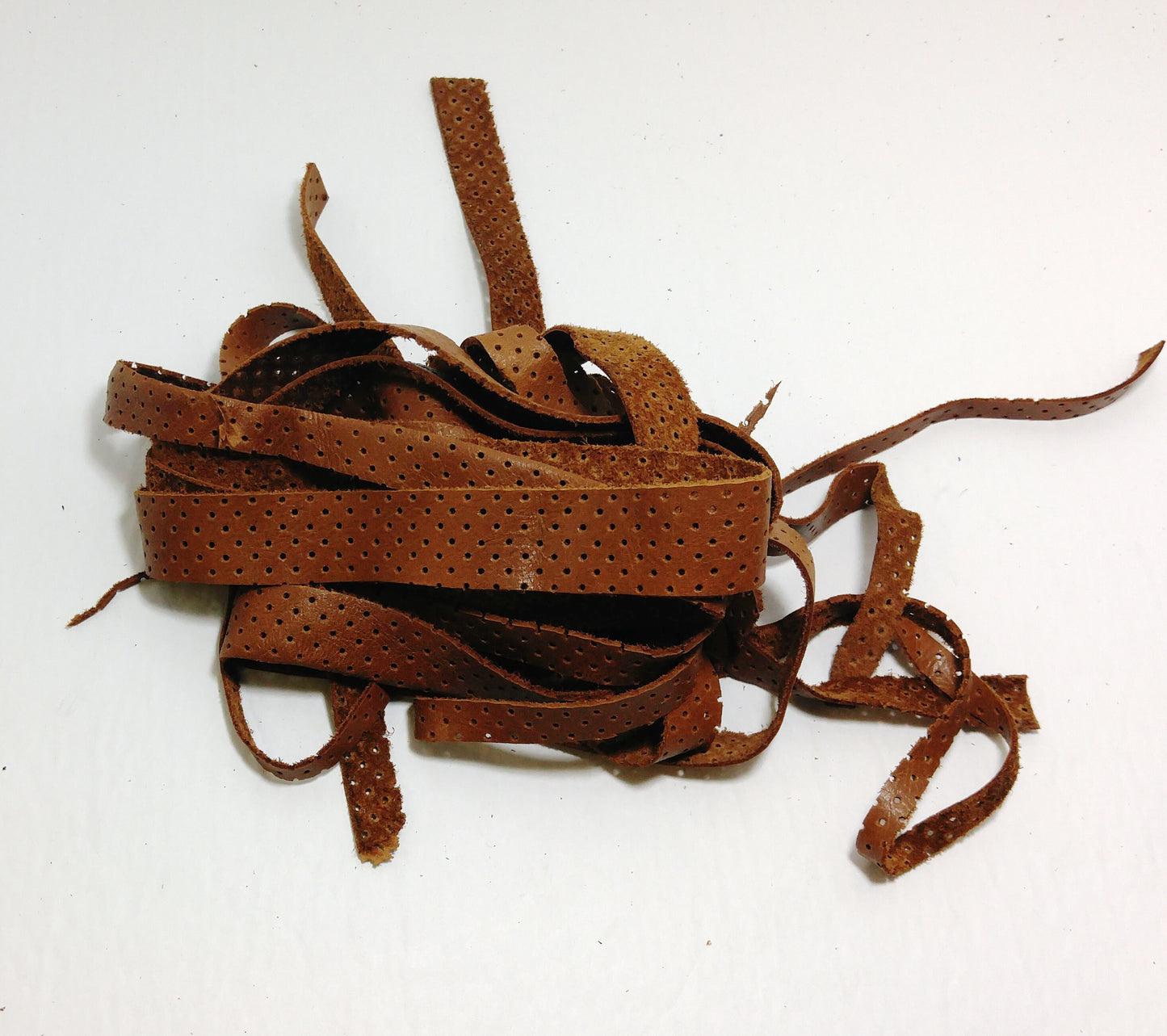 Corral Brown Perforated Leather Scraps ; eco friendly; scrapbooking; crafting 67 grams